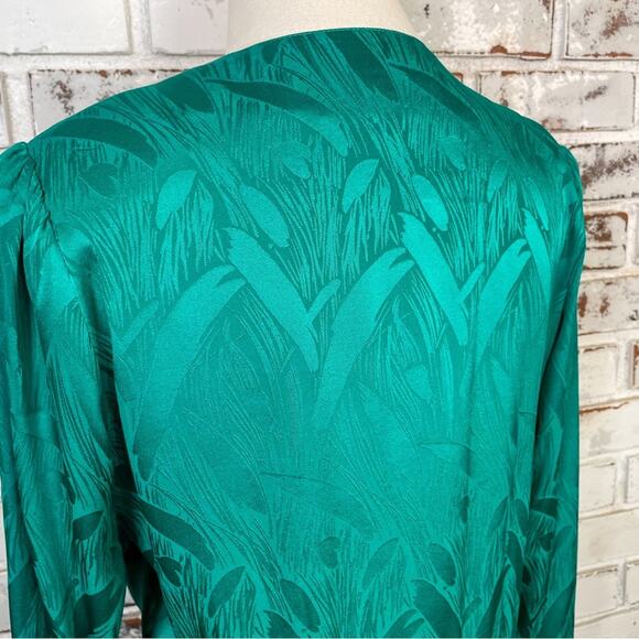 Vintage 80s Lauren Alexander Petites Plunge Silk Green Wrap Midi Dress 12 - Picture 9 of 11